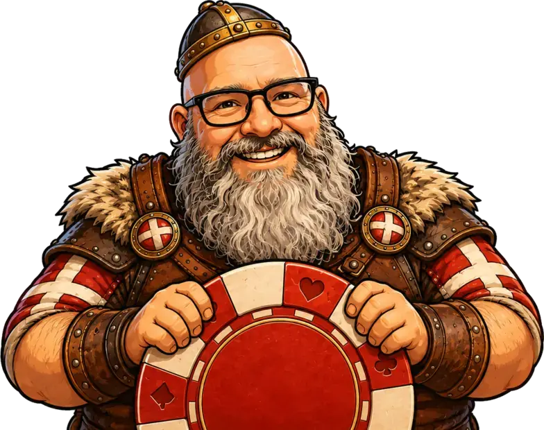 Illustration af forfatter Kim Birch som viking med free spins-symbol